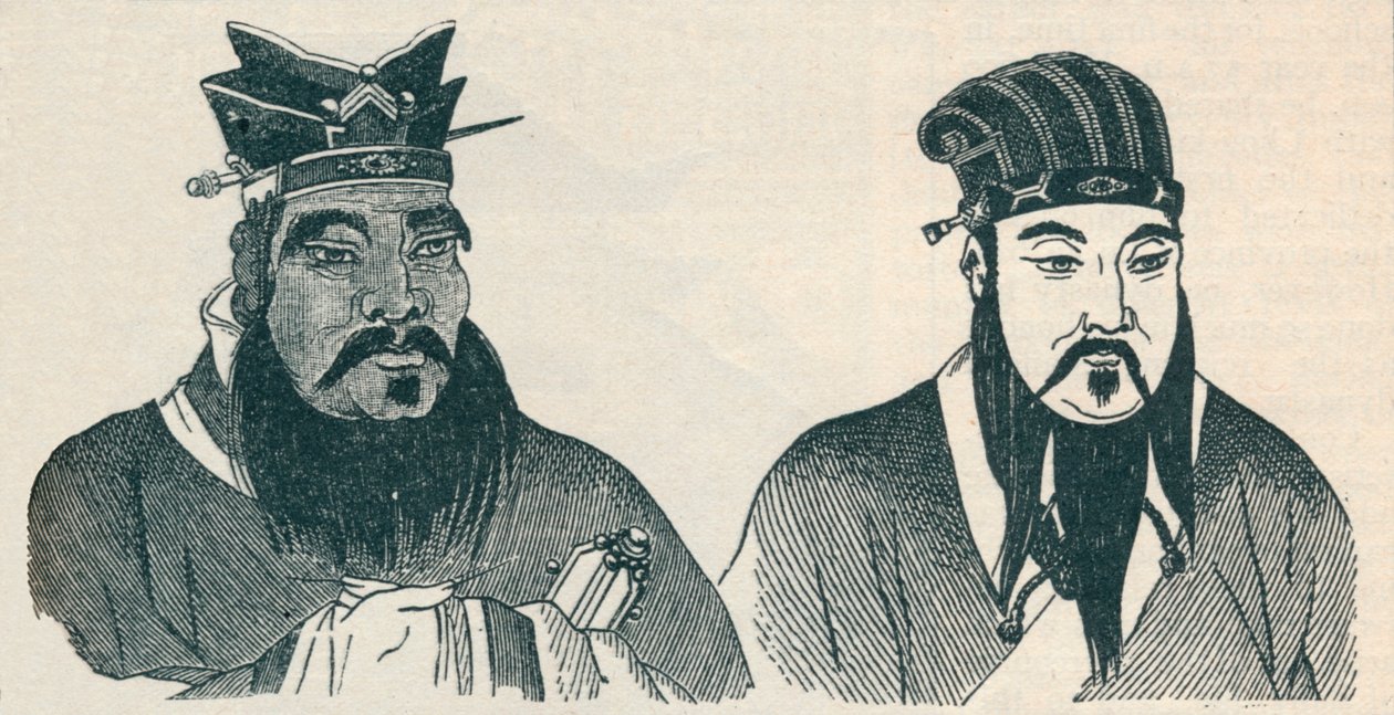 कन्फ्यूशियस और उनके महान अनुयायी Mencius, 1907 के चीनी चित्र द्वारा अज्ञात