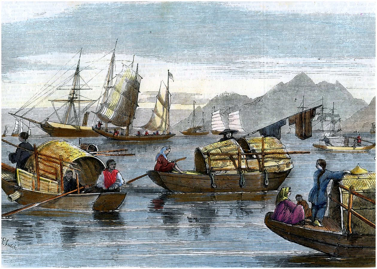 हांगकांग के बंदरगाह में चीनी sampans, c1875 द्वारा अज्ञात