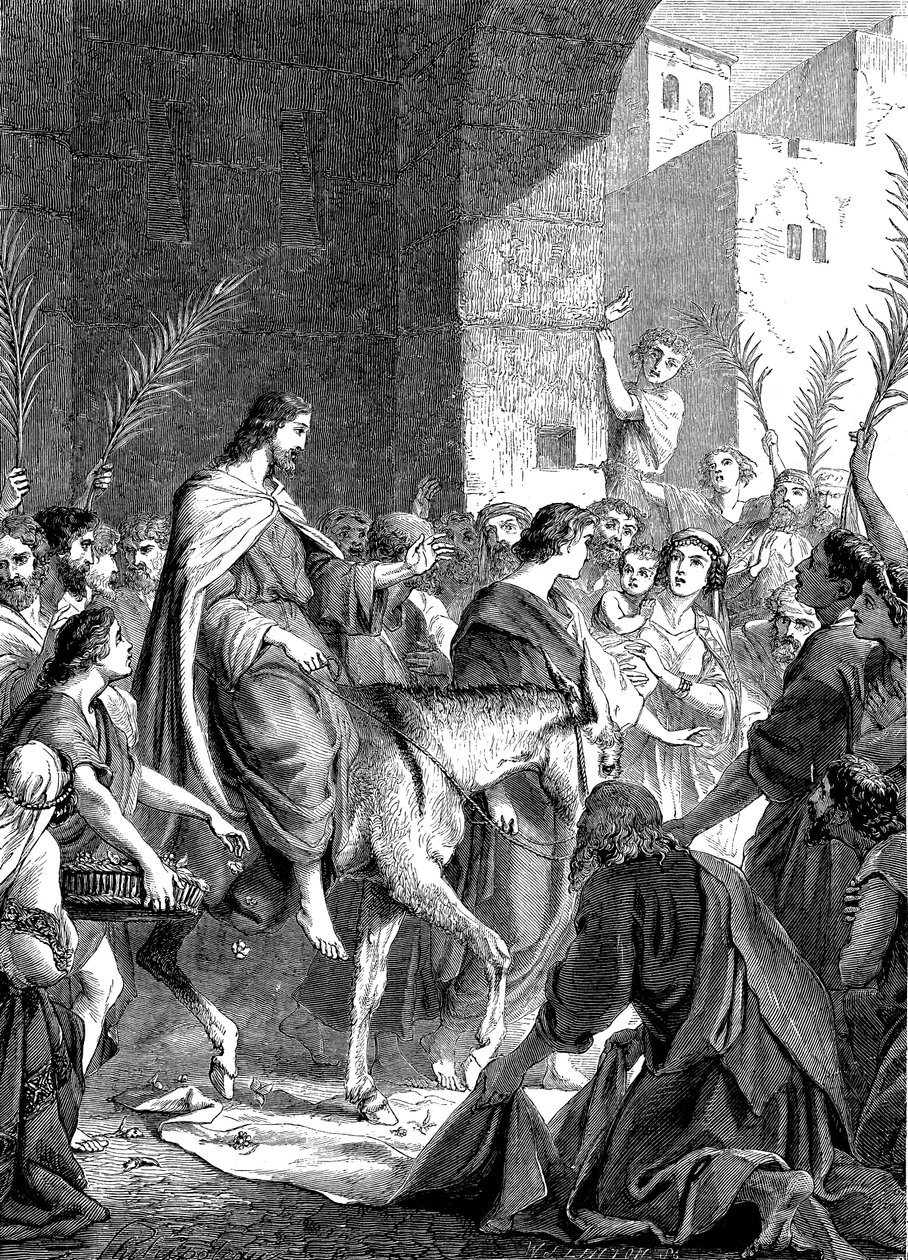 यरूशलेम में एक गधे पर सवार मसीह, c1860 द्वारा अज्ञात