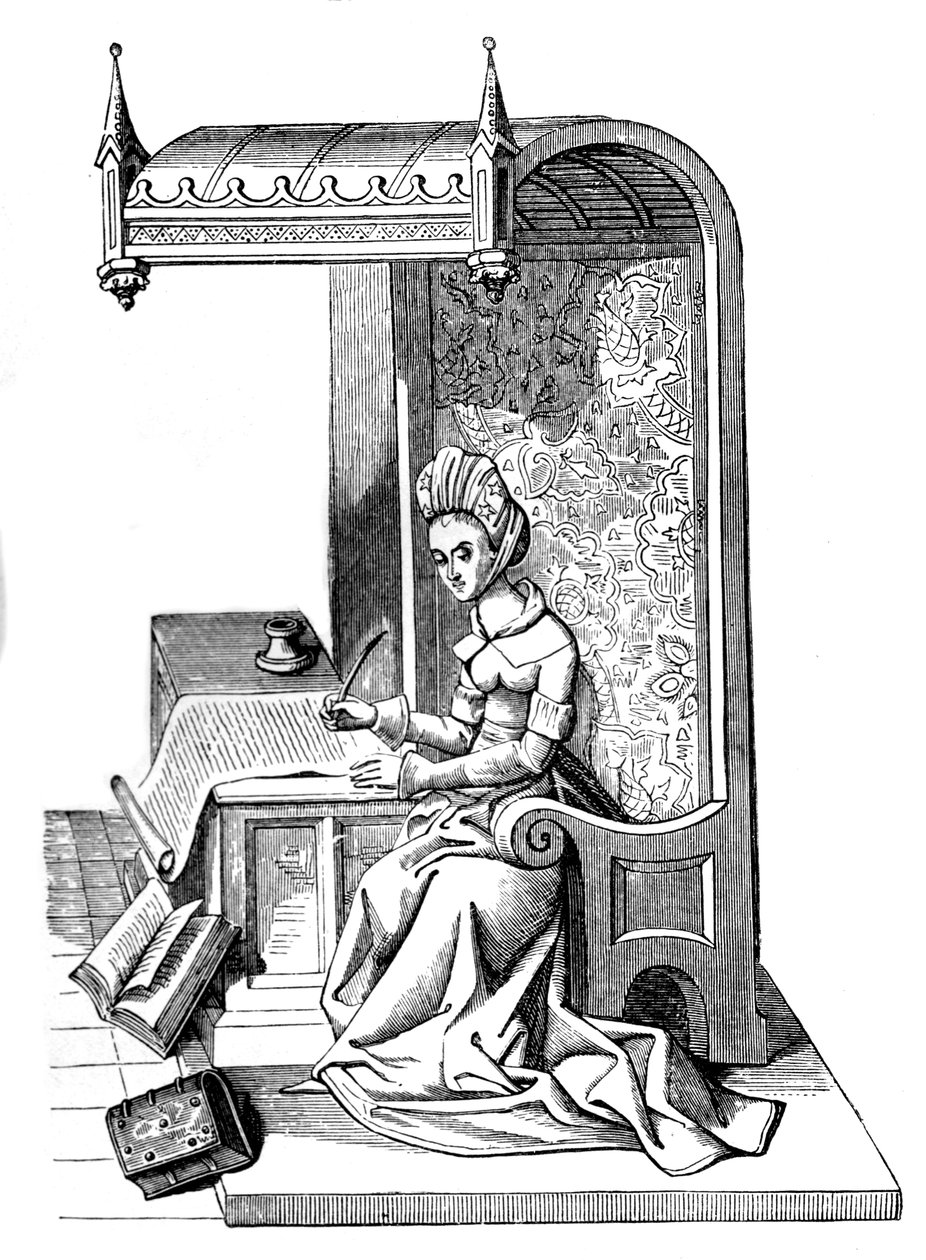 क्रिस्टीन डी पिज़न 1364 -1430, मध्ययुगीन लेखक, बयानबाज़ और आलोचक, 15 वीं शताब्दी, 1870 द्वारा अज्ञात