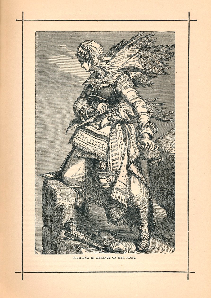 रूसी आक्रमण के खिलाफ शमशील के लिए लड़ने वाली सर्कसियन महिला, 1839 द्वारा अज्ञात