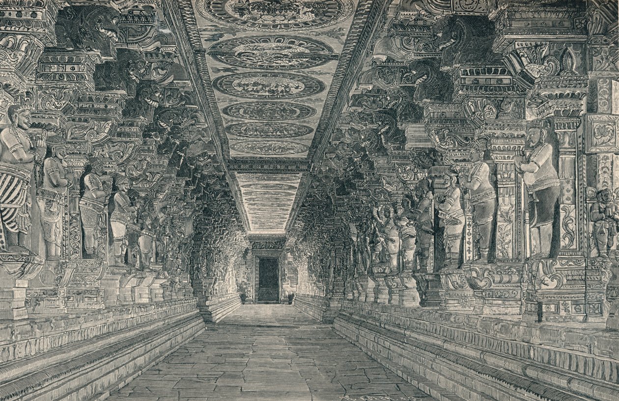 रामेश्वरम दक्षिणी भारत के द्वीप पर हिंदू मंदिर के आंतरिक भाग में कर्नल, c1903, द्वारा अज्ञात