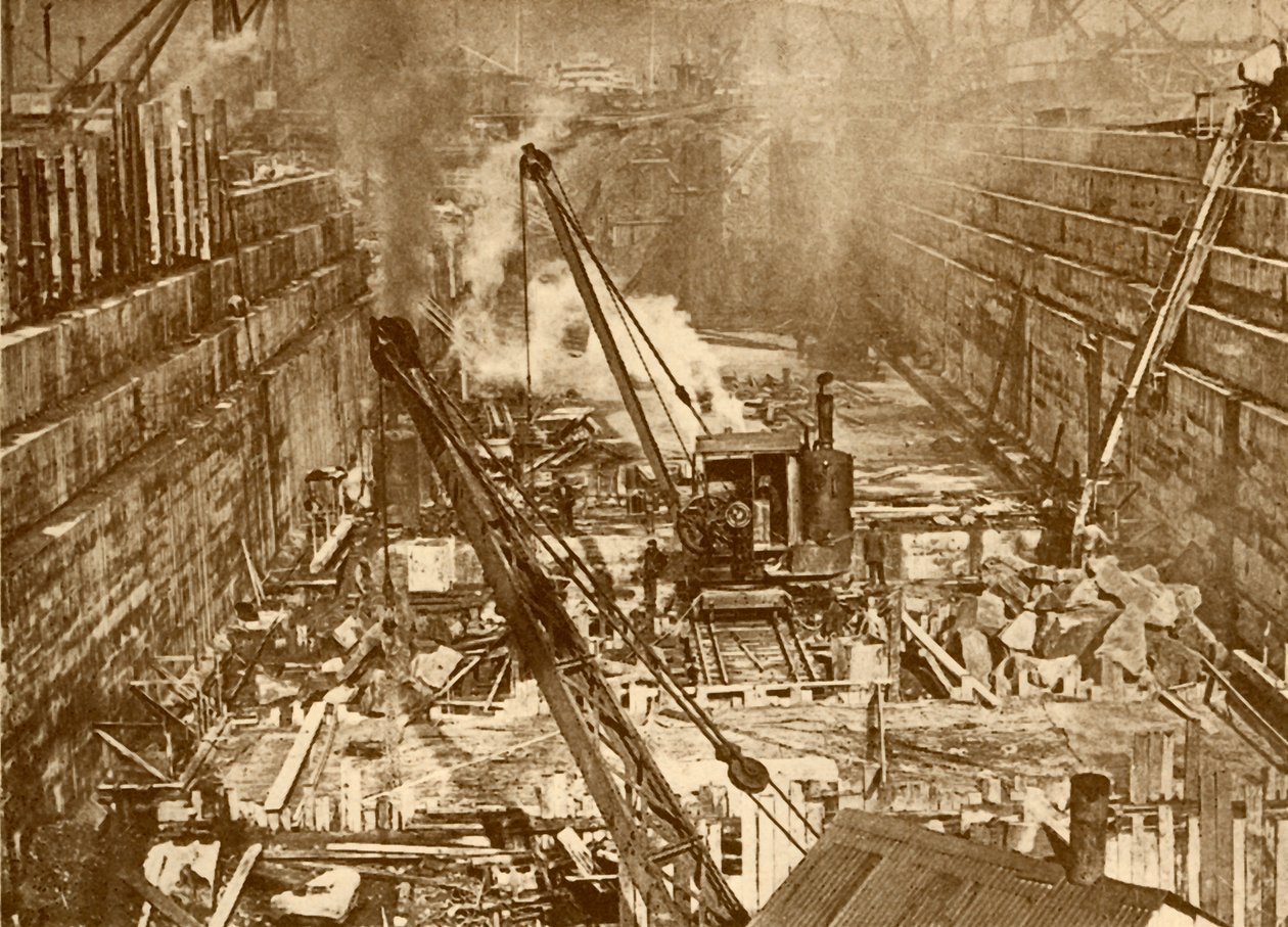 स्वानसी में एक सूखी डॉक का निर्माण, c1930। द्वारा अज्ञात