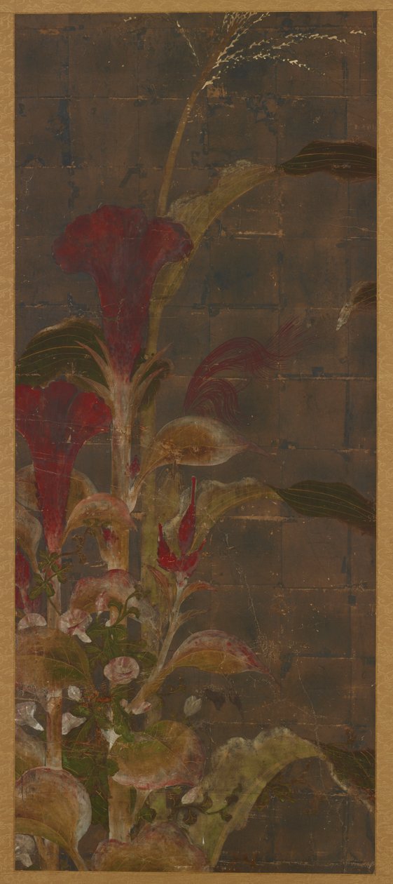 कॉक्सकॉम्ब, मक्का और सुबह की महिमा, मोमोयामा काल, 1568-1615। द्वारा अज्ञात
