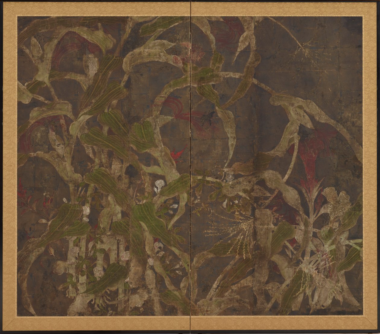 कॉक्सकॉम्ब, मक्का और सुबह की महिमा, मोमोयामा काल, 1568-1615। द्वारा अज्ञात