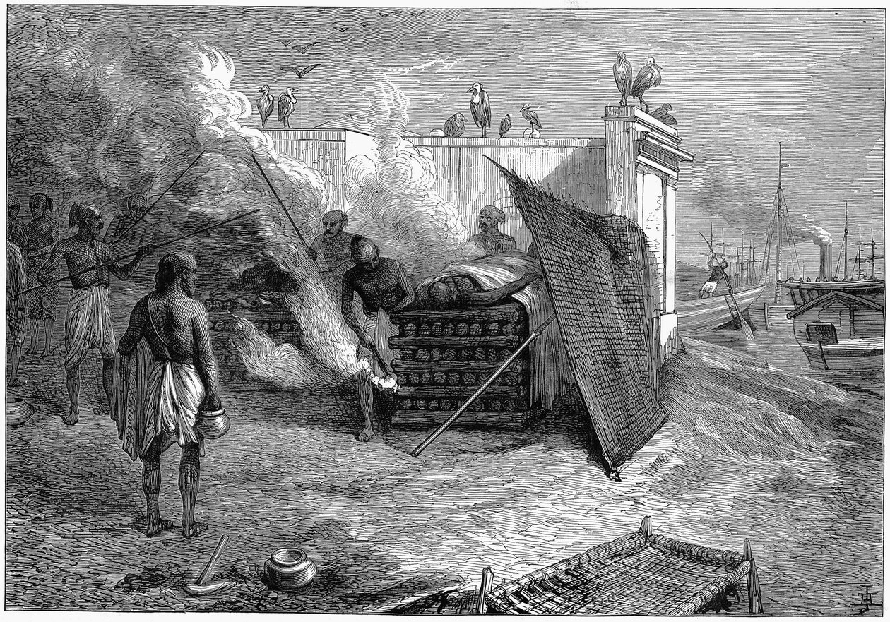 अंतिम संस्कार की चिता पर मृतकों का अंतिम संस्कार, कलकत्ता, भारत, 1879 द्वारा अज्ञात
