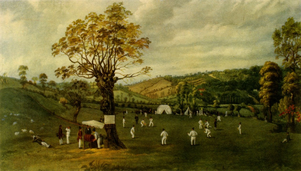 नॉटिंघम और लीसेस्टर के बीच क्रिकेट मैच, c.1829, 1947। द्वारा अज्ञात
