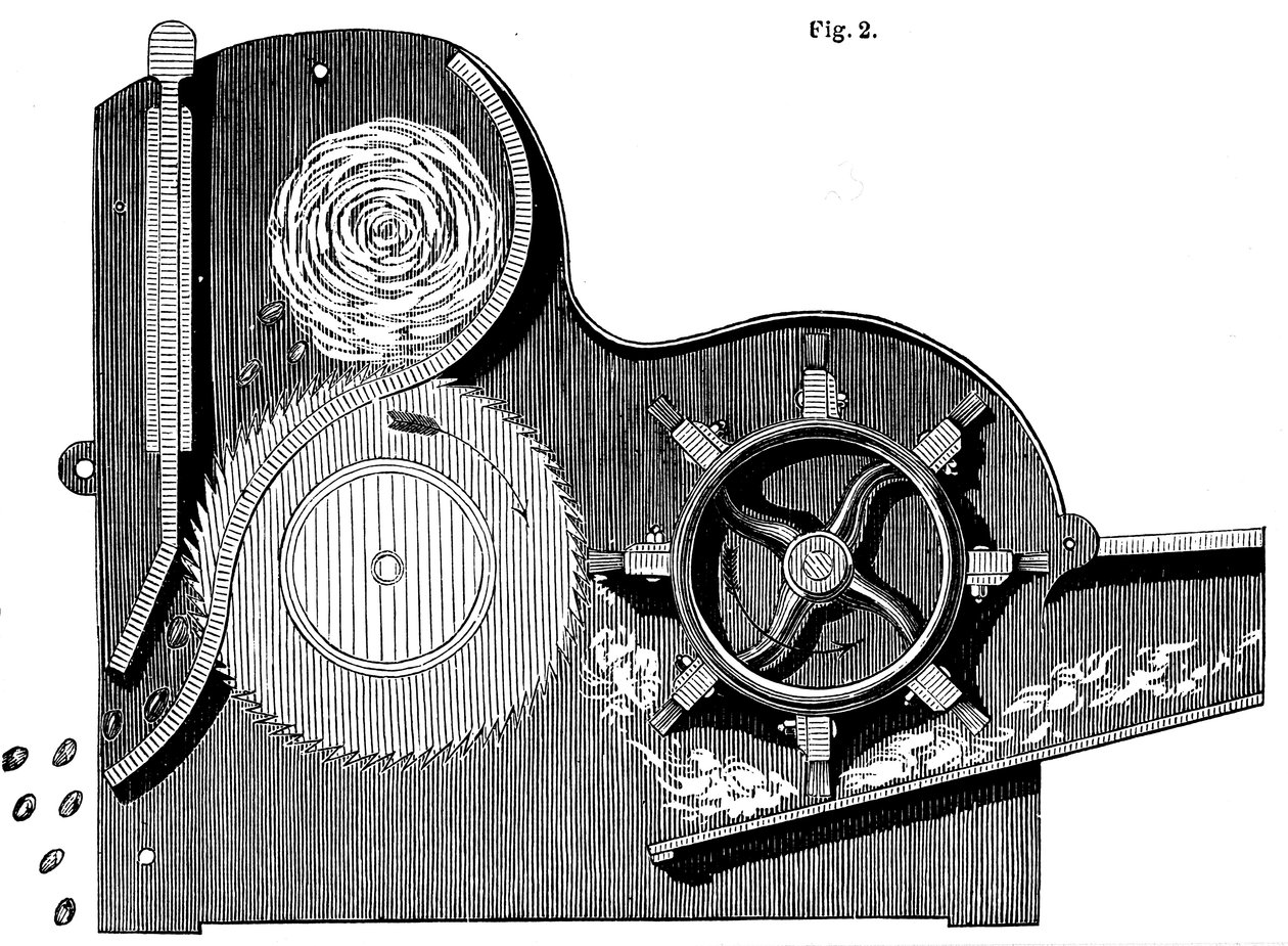 कॉटन, 1865 की सफाई के लिए एली व्हिटनी के क्रॉस-सेक्शन 1765-1825 आरी-जिन द्वारा अज्ञात