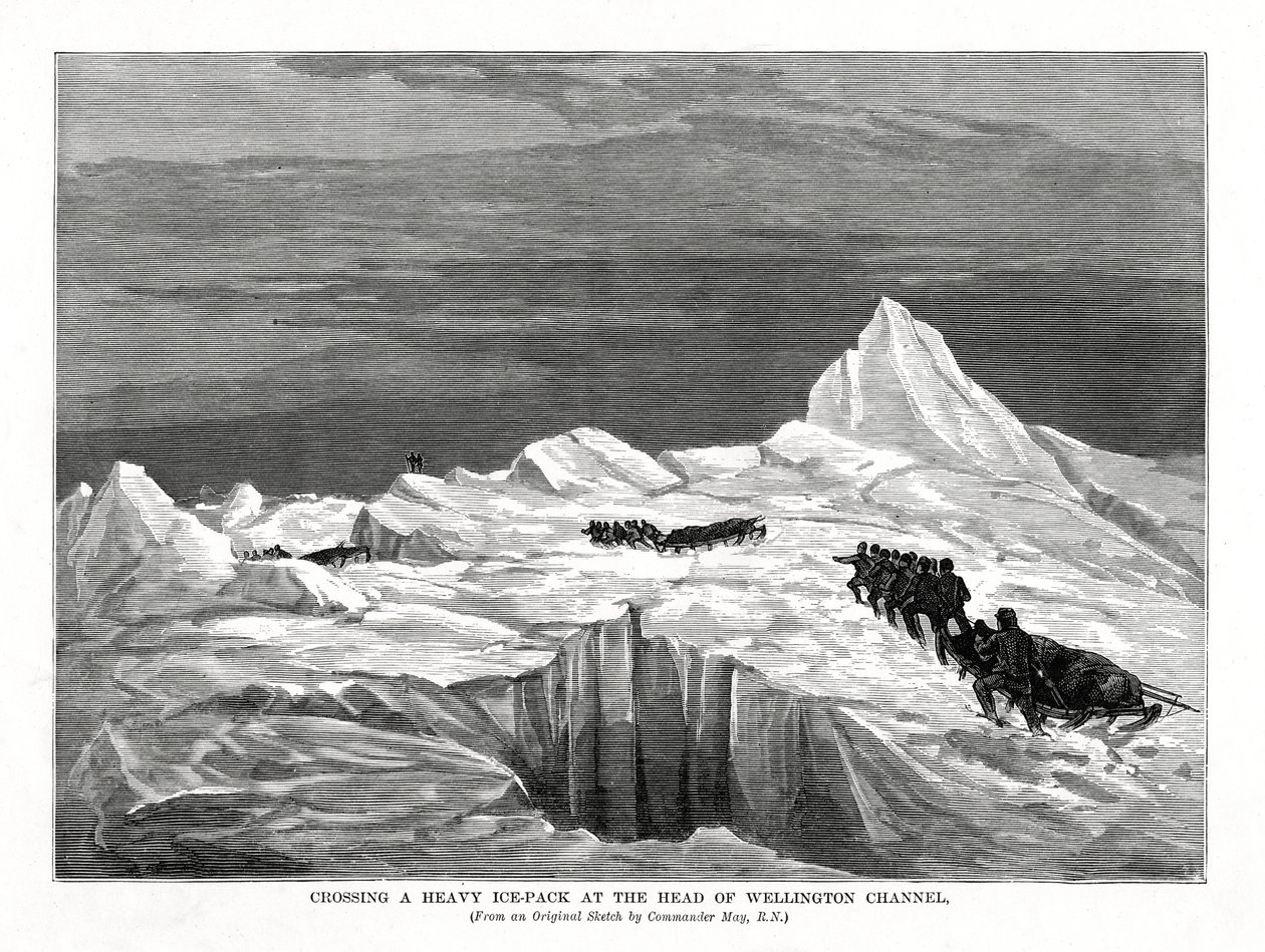 वेलिंगटन चैनल के प्रमुख, 1877 में एक भारी आइस-पैक को पार करना द्वारा अज्ञात