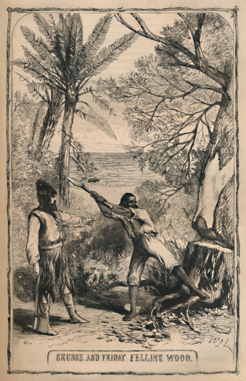 क्रूसो एंड फ्राइडे फ़ेलिंग वुड, c1870 द्वारा अज्ञात