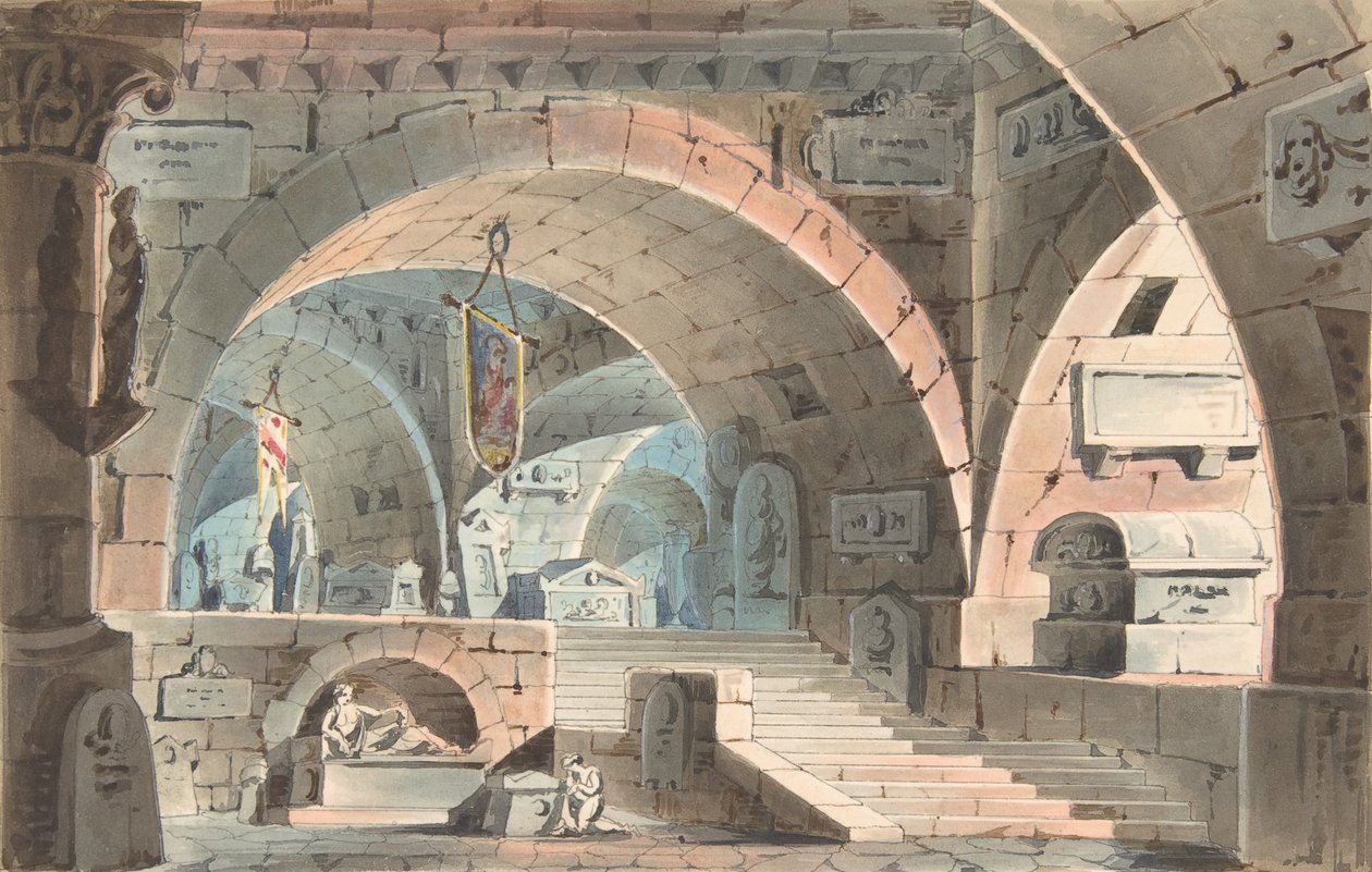 एक घुटने टेकने वाले के साथ क्रिप्ट, 1830-40। द्वारा अज्ञात