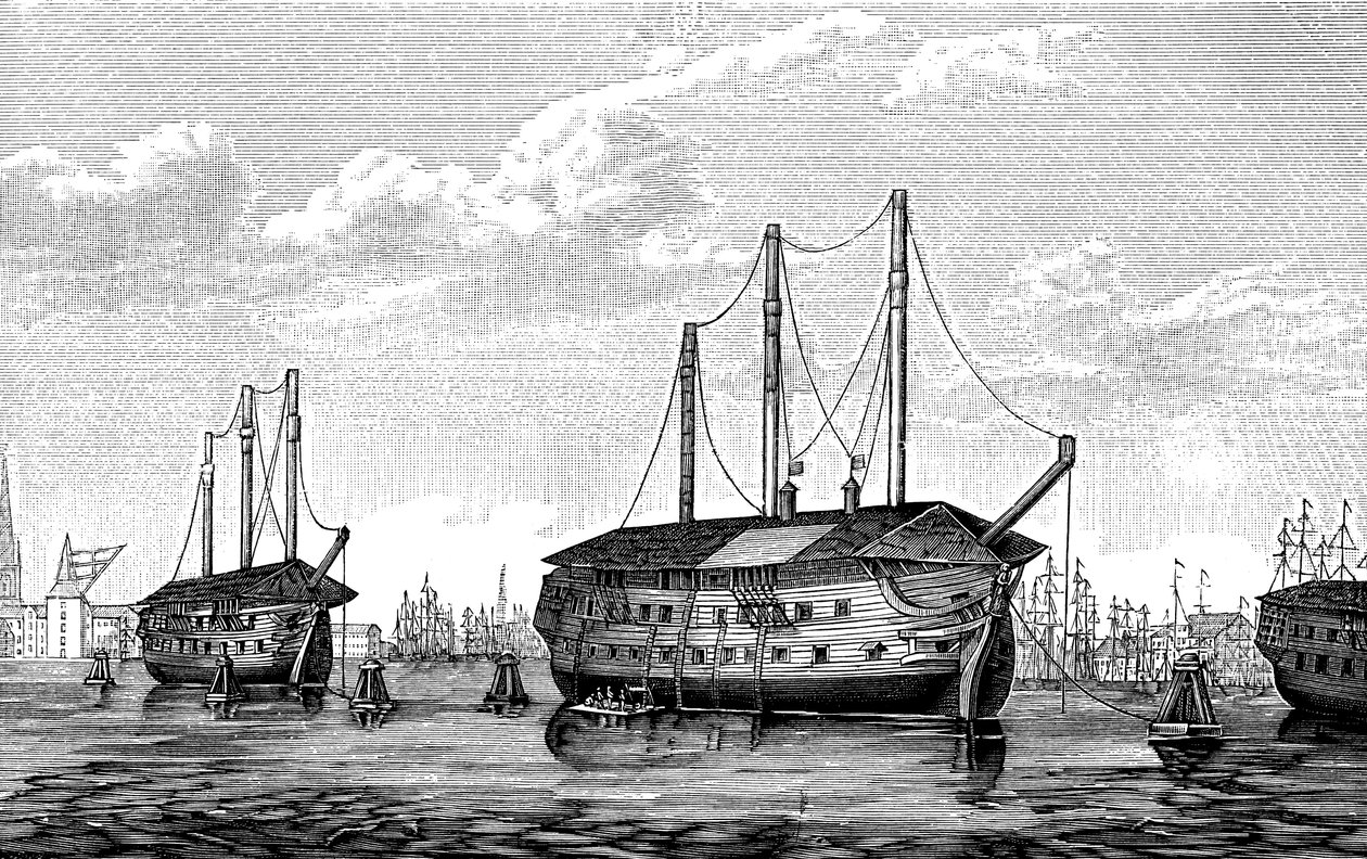 डेनिश जेल-जहाज ड्रोनिंग मारिया और वाल्डेमार, कोपेनहेगन, 1848-1849। द्वारा अज्ञात