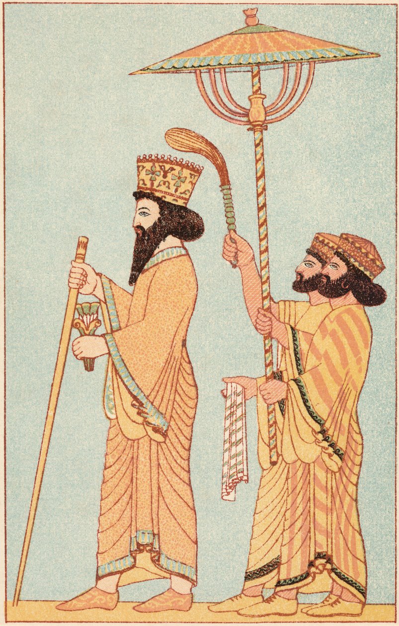 दारिस I 548-486 ईसा पूर्व 521 से फारस के राजा अचमेनिद राजा, परिचारकों के साथ, 1881 द्वारा अज्ञात