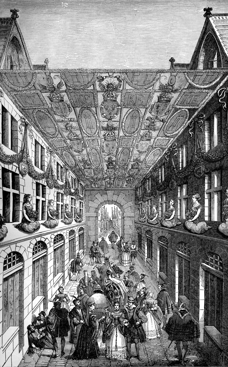 1571 1882-1884 फ्रांस के चार्ल्स IX के प्रवेश के लिए नोट्रे डेम ब्रिज, पेरिस की सजावट द्वारा अज्ञात