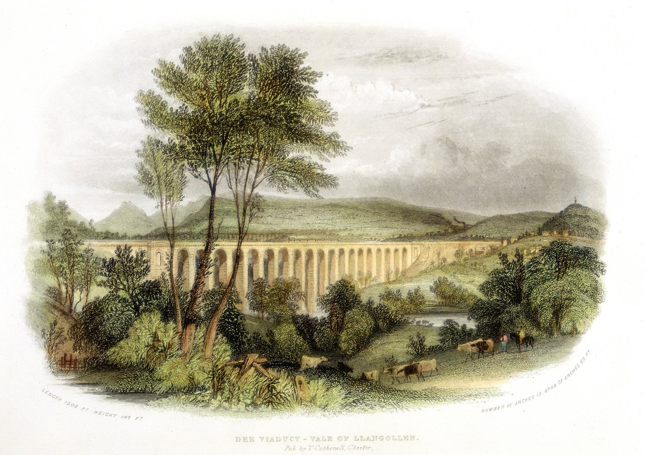 Dee Viaduct, Laleangollen के Vale, Shrewsbury, वेल्स और चेस्टर रेलवे पर c1848 द्वारा अज्ञात