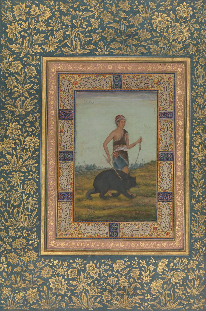 दरवेश लीडिंग ए बियर, शाहजहाँ एल्बम से फोलियो, रेक्टो: 19वीं सदी की शुरुआत में। द्वारा अज्ञात