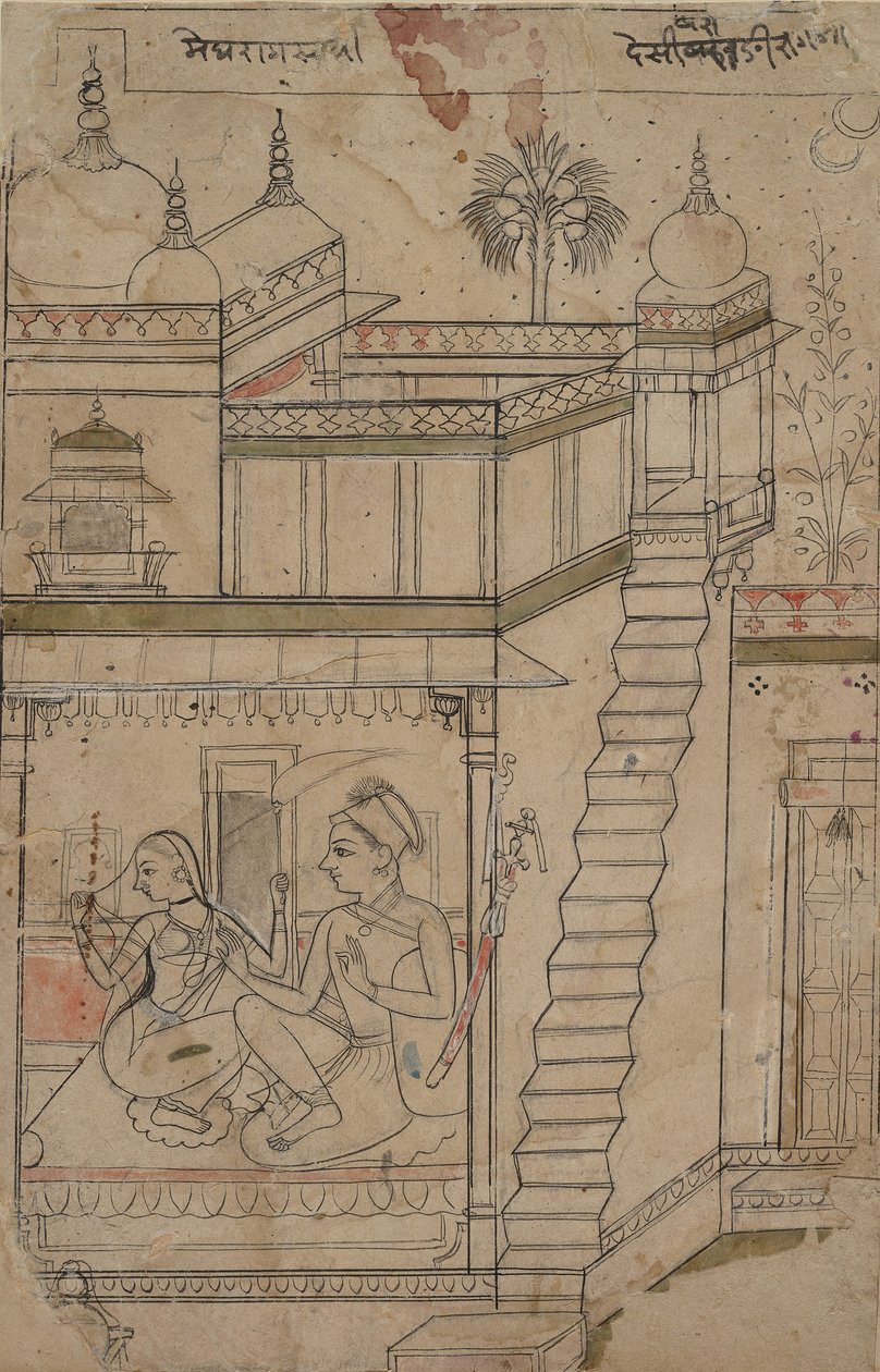 देस्वरारी रागिनी: 18वीं शताब्दी की शुरुआत में एक रागमाला श्रृंखला गारलैंड ऑफ़ म्यूज़िकल मोड्स से फोलियो। द्वारा अज्ञात