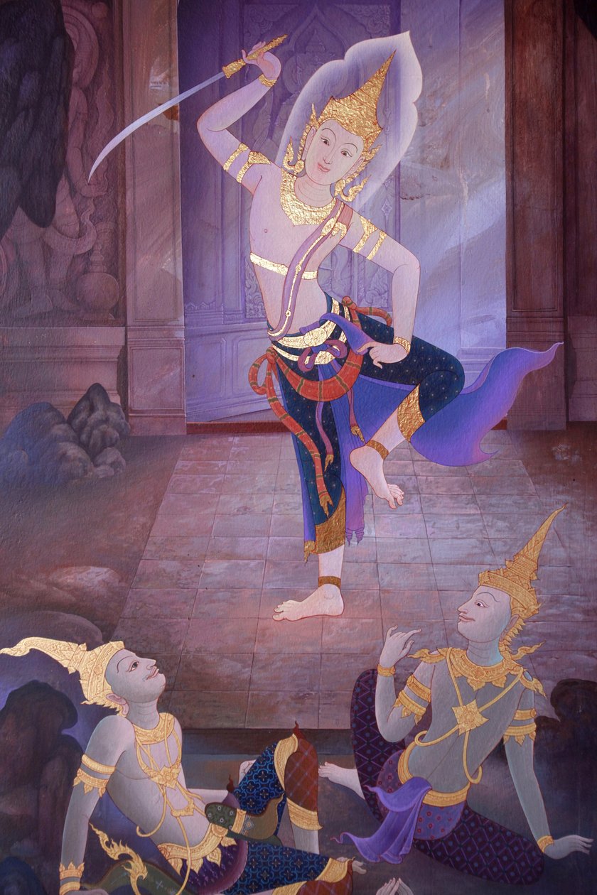 बुद्धपदीपा मंदिर, विंबलडन, ग्रांडे-ब्रेटगेन के उपोस्थ (तीर्थ हॉल) में एक भित्ति चित्र का विवरण द्वारा अज्ञात