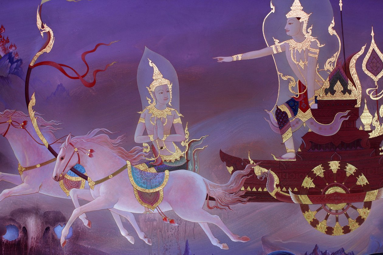 बुद्धपदीपा मंदिर, विंबलडन, ग्रांडे-ब्रेटगेन के उपोस्थ (तीर्थ हॉल) में एक भित्ति चित्र का विवरण द्वारा अज्ञात