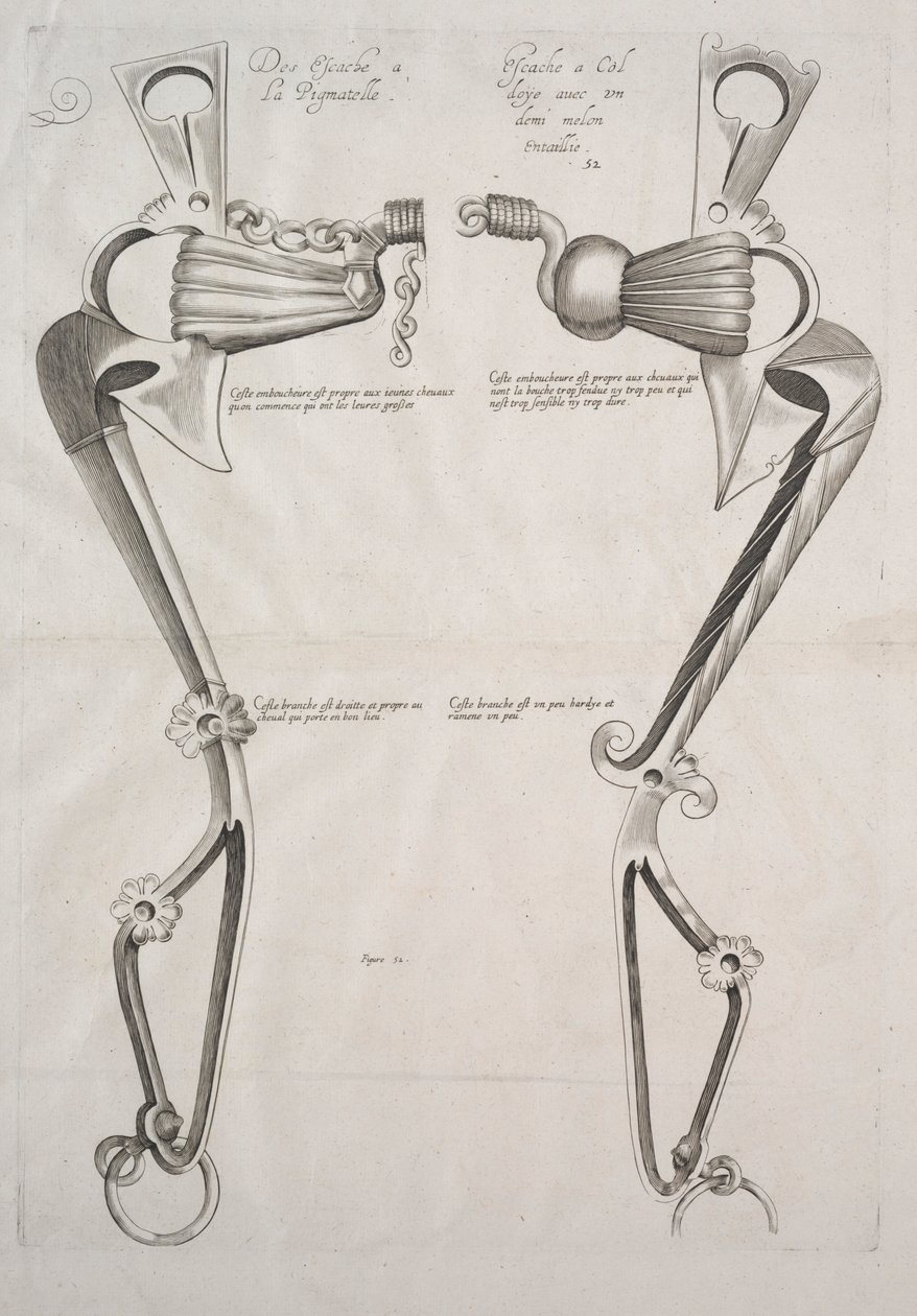 घोड़े के बिट के लिए आरेख, 1700s। द्वारा अज्ञात