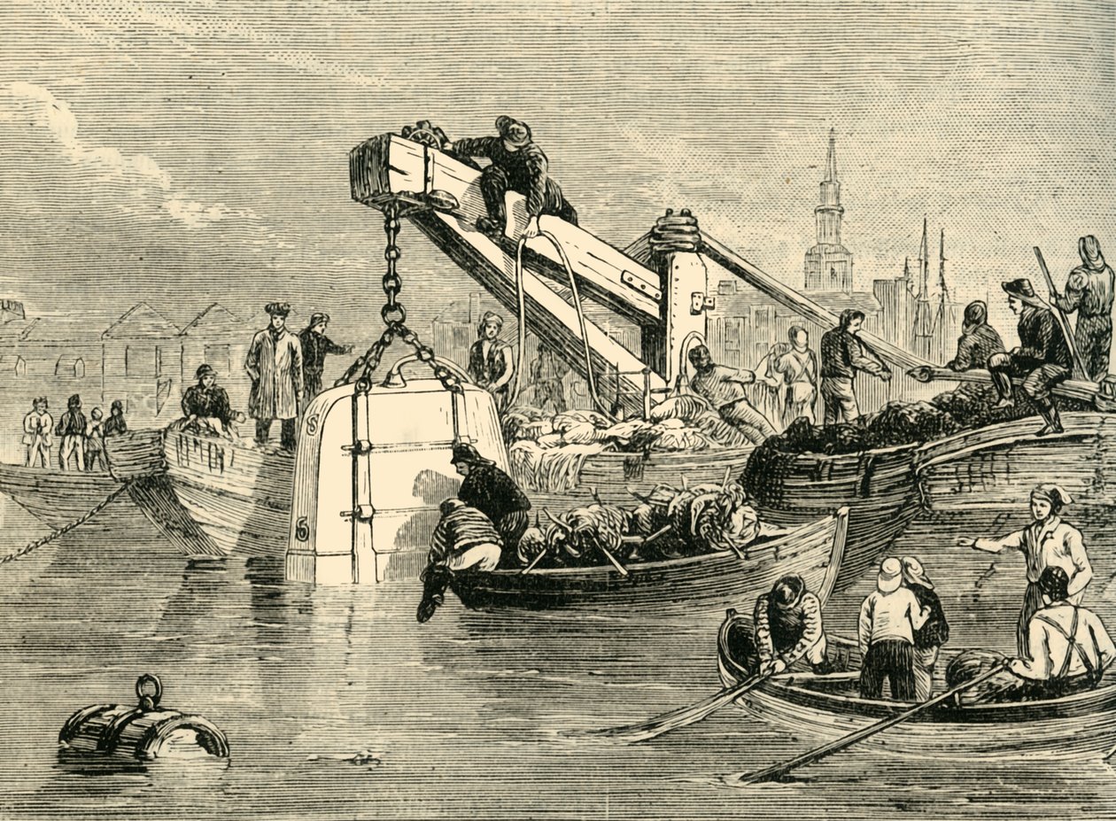 टेम्स टनल के निर्माण में प्रयुक्त डाइविंग-बेल, c1878। द्वारा अज्ञात