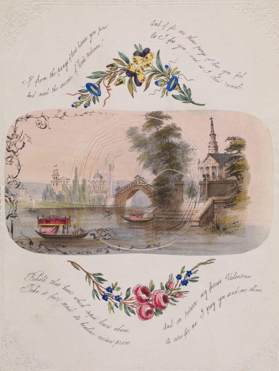 विनीशियन दृश्य के साथ डबल कोबवेब वैलेंटाइन, 1830-50। द्वारा अज्ञात