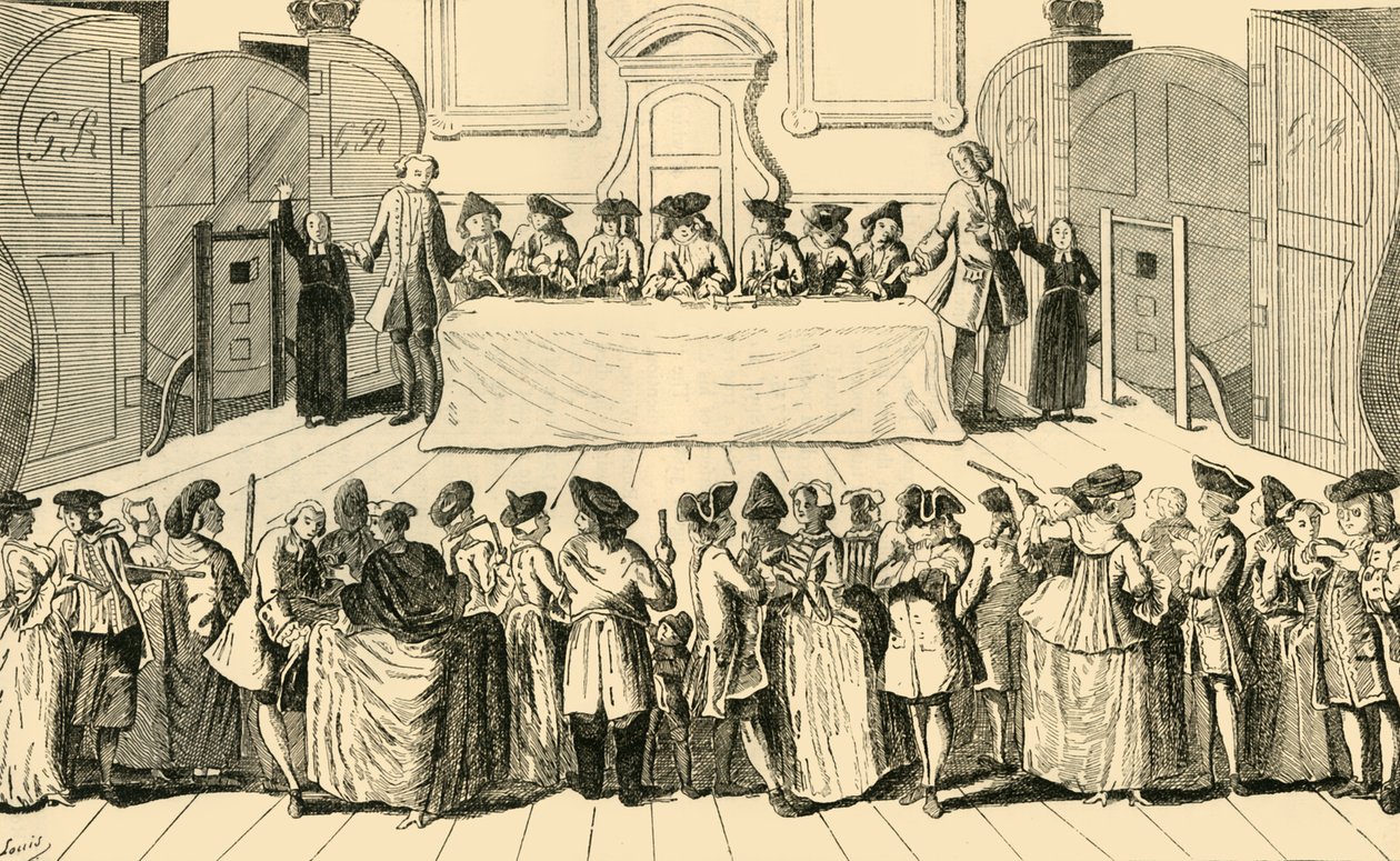 गिल्डहॉल, 1751, c1872 में राज्य लॉटरी का आहरण। द्वारा अज्ञात