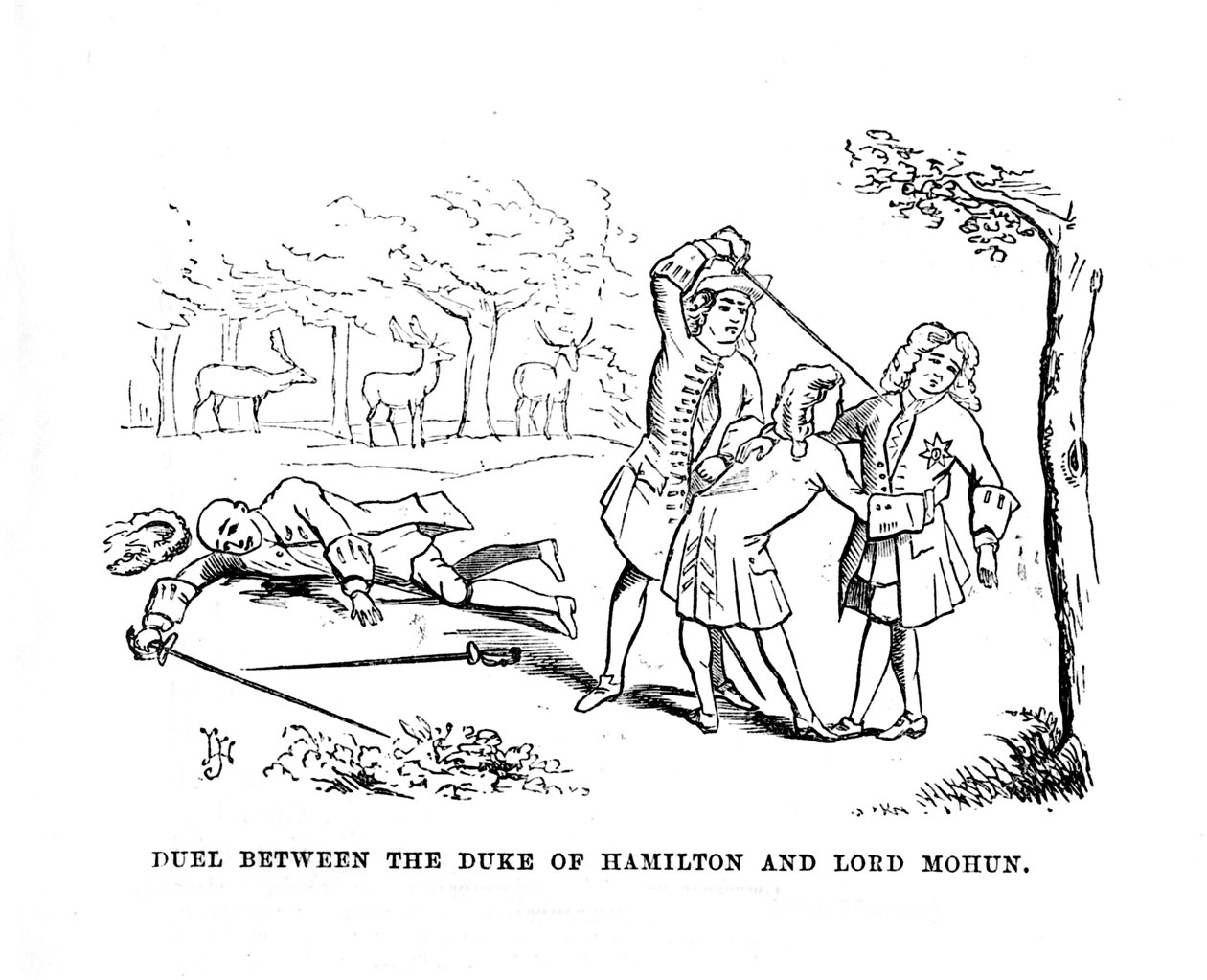 ड्यूक ऑफ द हैमिल्टन और लॉर्ड मोहन के बीच द्वंद्वयुद्ध, c1870 द्वारा अज्ञात