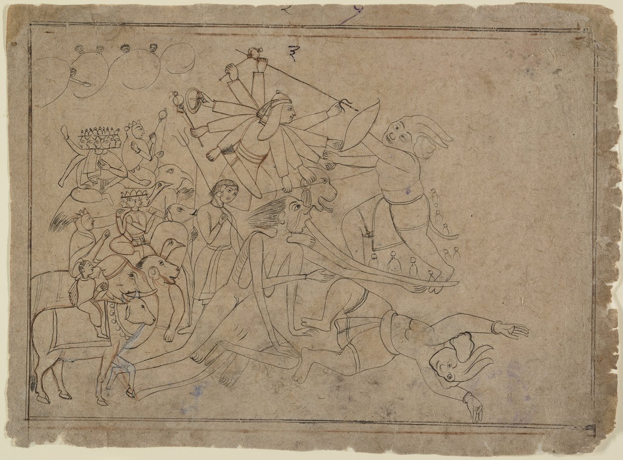 Durga, Kali, and the Matrikas Battle the Demon Raktabija: Scene from the Devi Mahatmya , ca. 1780.  द्वारा अज्ञात