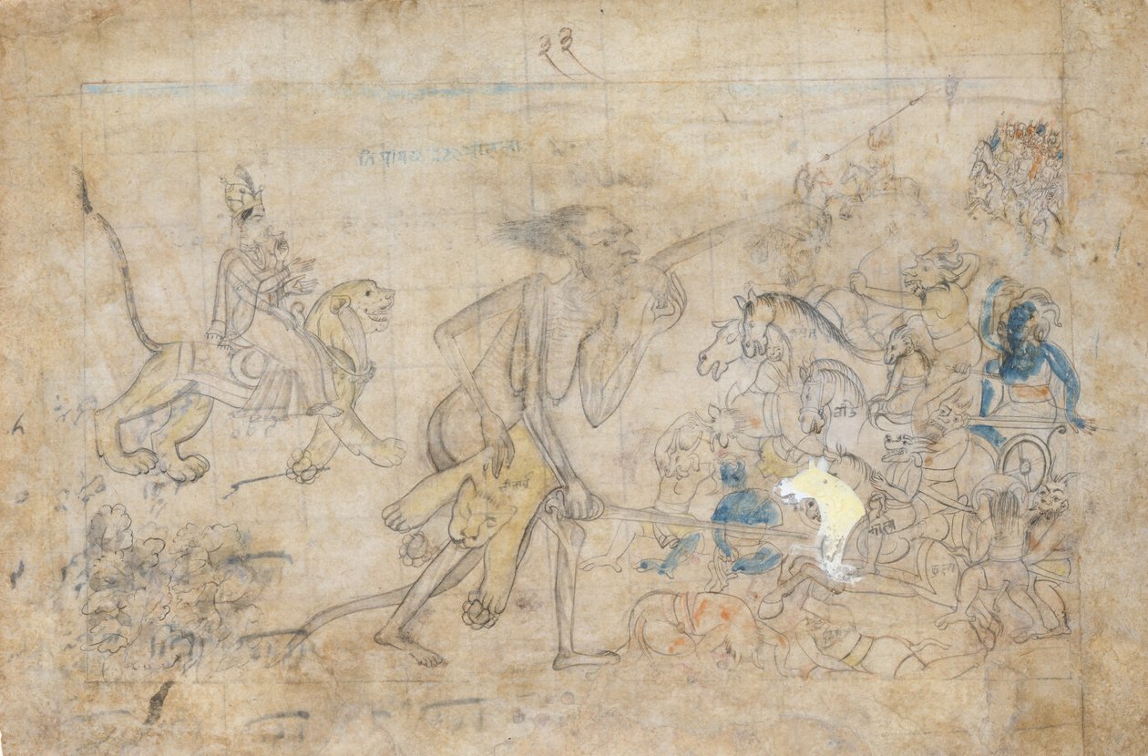 दुर्गा और काली चंदा और मुंडा की एकत्रित सेनाओं के पास पहुंचे..., लगभग। 1780. द्वारा अज्ञात