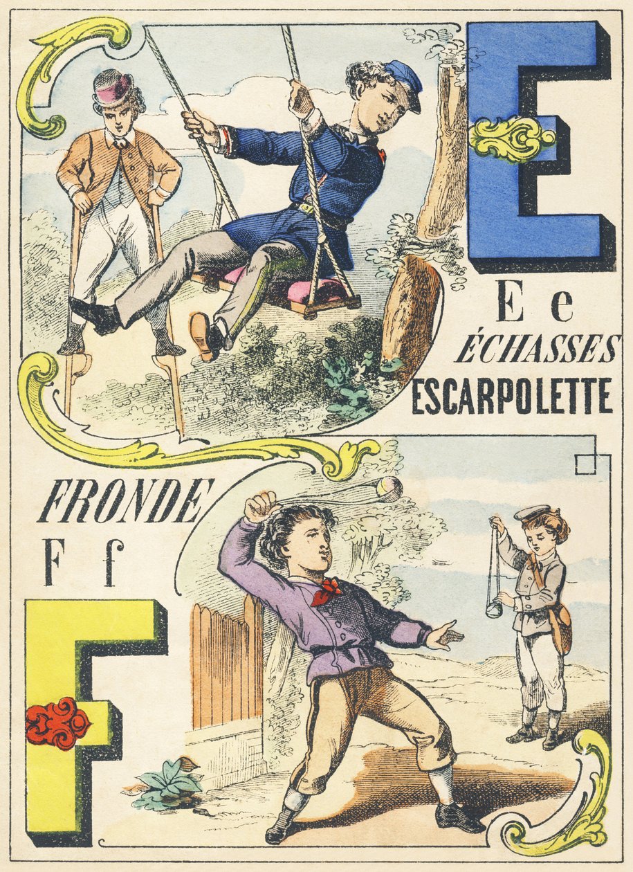 EF: echasses, escarpolette, fronde - गेम्स अल्फाबेट, c.1890 (चित्रण) द्वारा अज्ञात