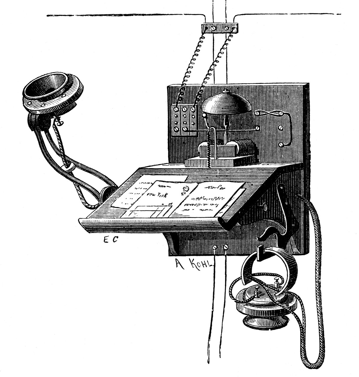 एडिसन ट्रांसमीटर और एक टट्टू क्राउन रिसीवर, न्यूयॉर्क, c1891 द्वारा अज्ञात