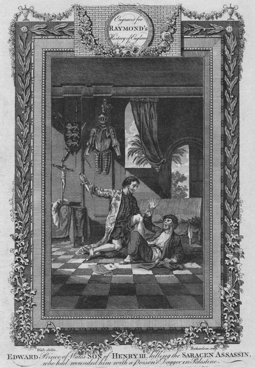एडवर्ड, वेल्स के राजकुमार, हेनरी III के बेटे, सरसेन हत्यारे की हत्या, c1787 द्वारा अज्ञात