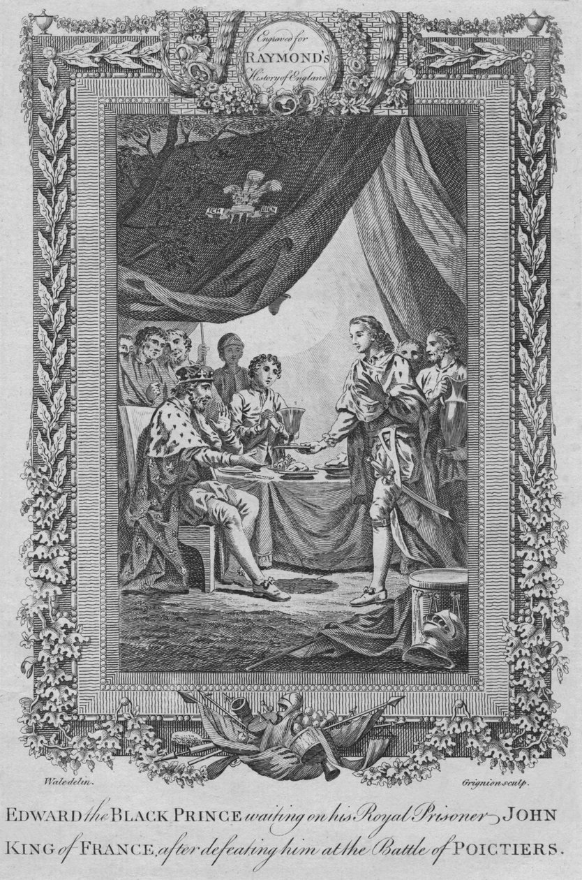 एडवर्ड द ब्लैक प्रिंस अपने शाही कैदी जॉन, फ्रांस के राजा, c1787 की प्रतीक्षा कर रहे थे द्वारा अज्ञात