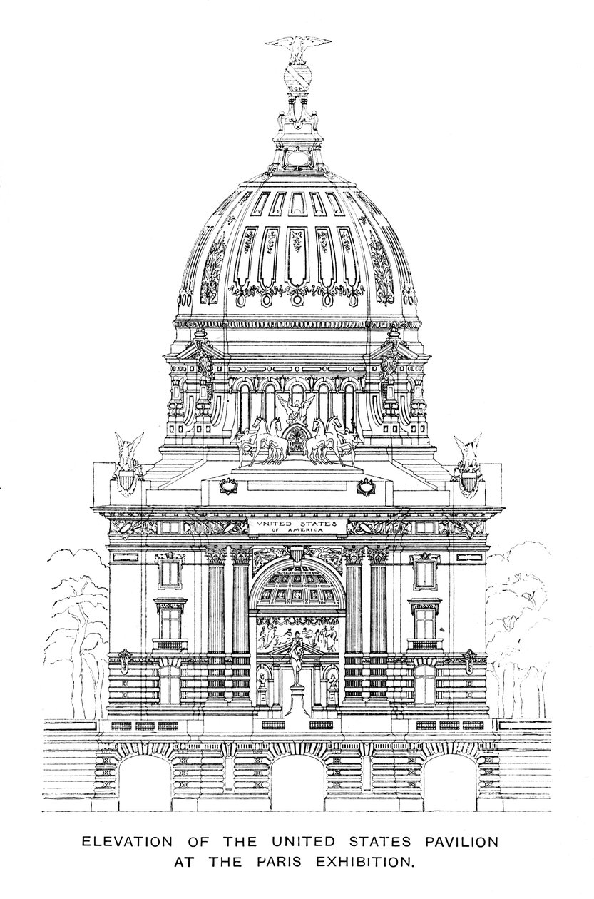 पेरिस प्रदर्शनी में यूनाइटेड स्टेट्स पवेलियन की ऊंचाई, 1900 द्वारा अज्ञात