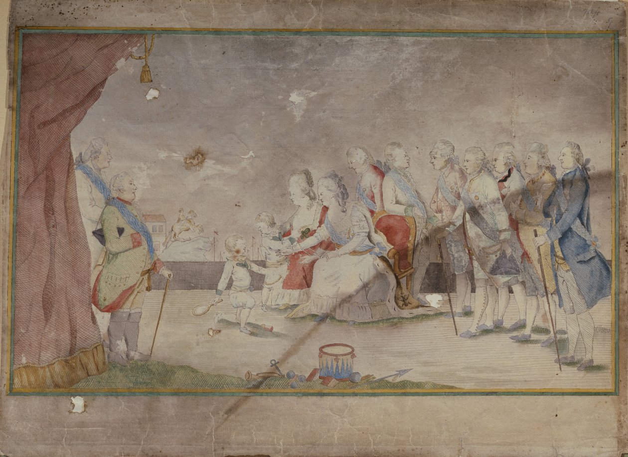 महारानी कैथरीन द्वितीय अपने परिवार और दरबारियों के साथ, 1780 के अंत में द्वारा अज्ञात