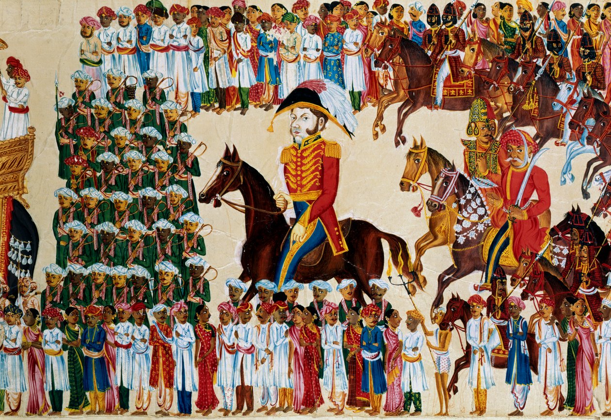 1825-1830 में एक भारतीय जुलूस में सवार ईस्ट इंडिया कंपनी के अंग्रेज रईस द्वारा अज्ञात