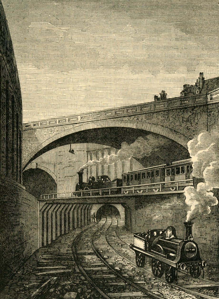 फ़रिंगडन स्ट्रीट से क्लेरकेनवेल सुरंग में प्रवेश, c1876। द्वारा अज्ञात