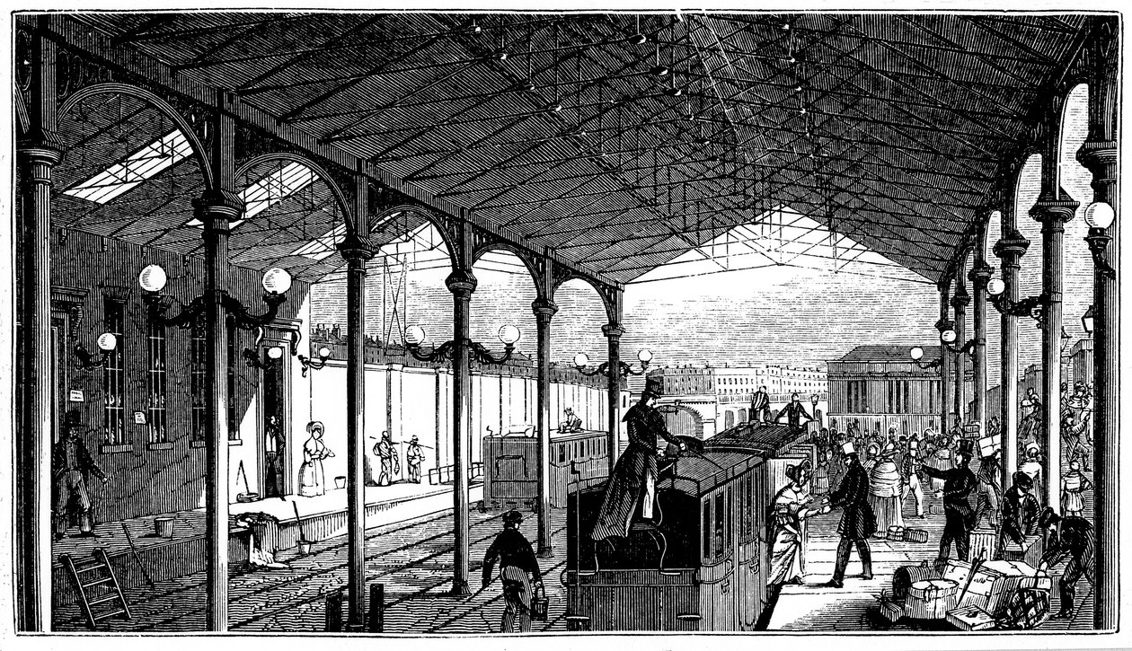 यूस्टन स्टेशन, लंदन का लंदन टर्मिनस और बर्मिंघम रेलवे, 1840 द्वारा अज्ञात