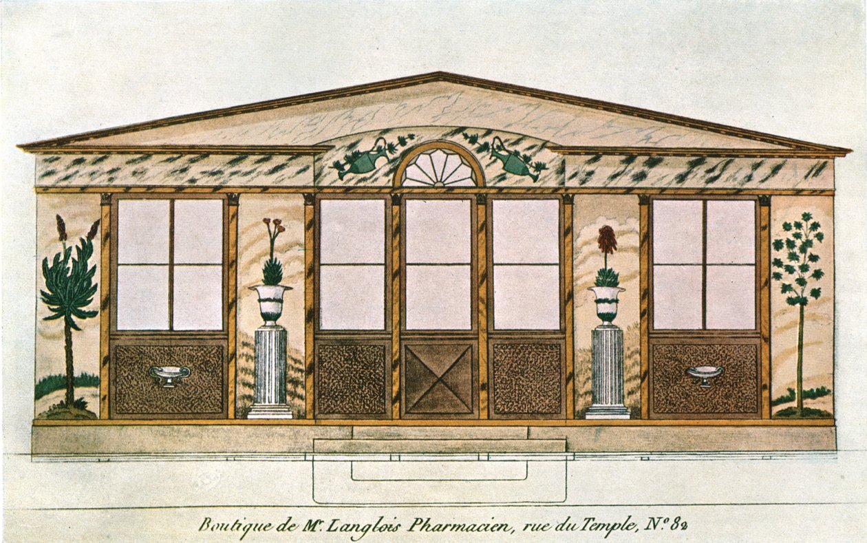 लैंग्लोइस अपोथैरेसी शॉप, पेरिस, फ्रांस, 1928 की मुखौटा पेंटिंग। द्वारा अज्ञात