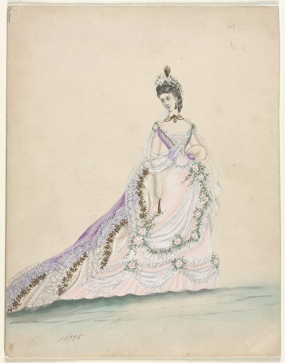 फैशन स्टडी वर्थ, 1870 के लिए डिज़ाइन किया गया। द्वारा अज्ञात