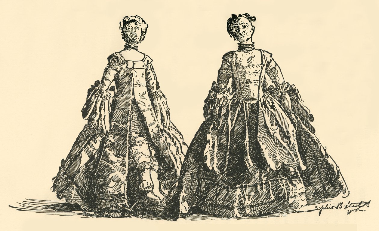तफ़ेटा वेट्टू थैली में हूपेड पेटीकोट के साथ फैशन डॉल, c1750-1800, 1937 द्वारा अज्ञात