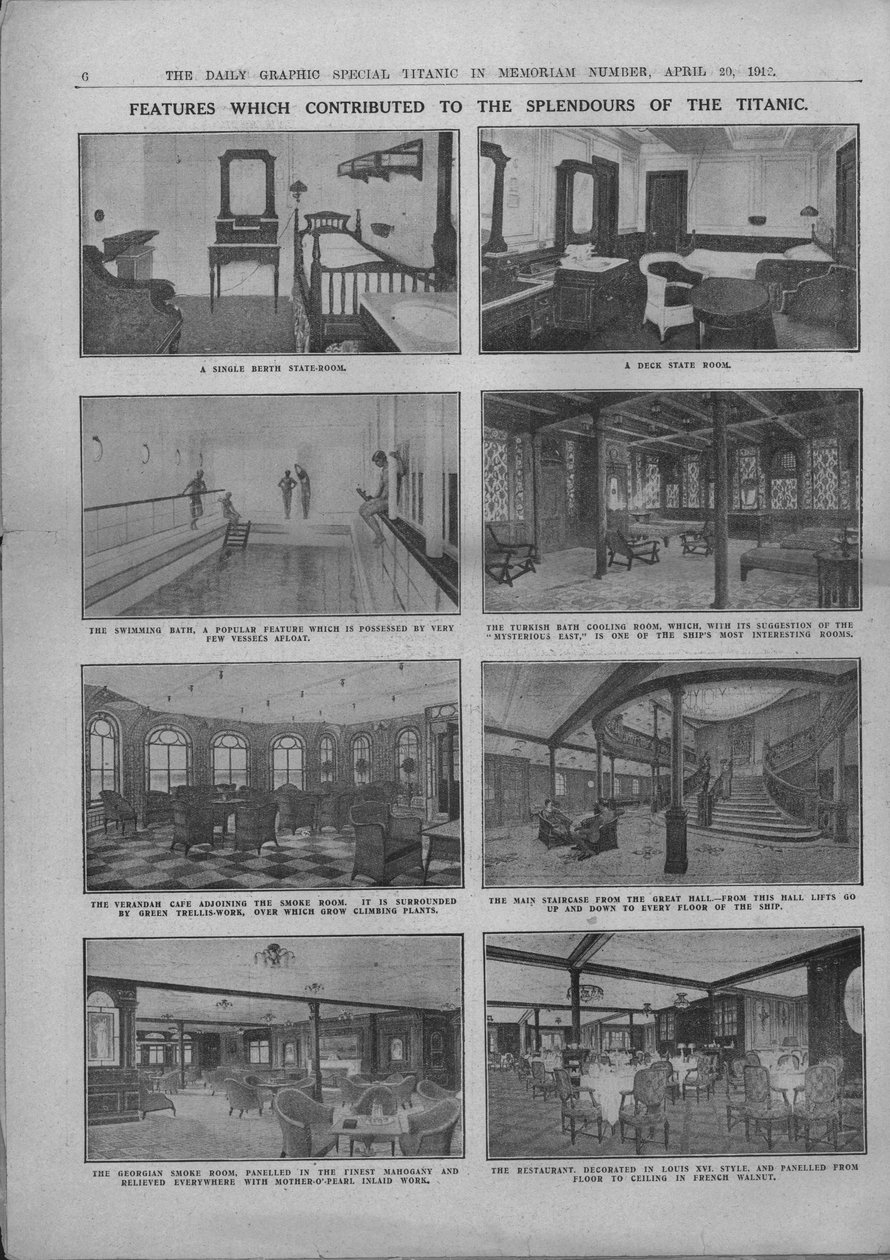 20 अप्रैल, 1912 को टाइटैनिक के स्पलेंडर में योगदान देने वाली सुविधाएँ। द्वारा अज्ञात