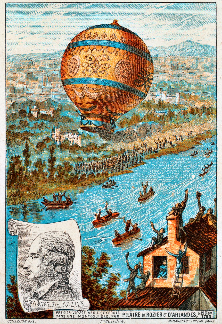 पिलाटे डी रोजियर और ड्रेलैंड्स, पेरिस, फ्रांस की पहली हवाई यात्रा, 1783 1890 के दशक। द्वारा अज्ञात