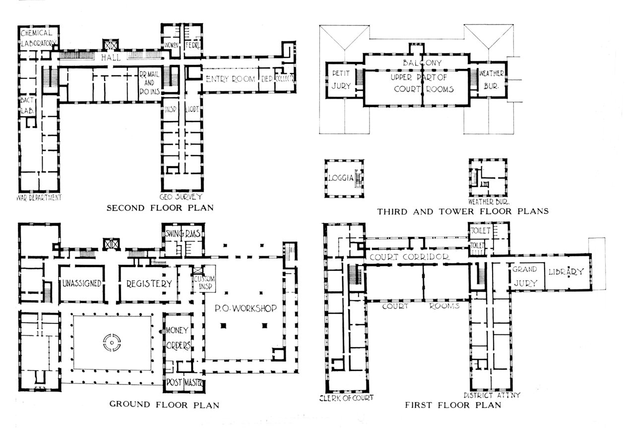 फ्लोर प्लान, फेडरल बिल्डिंग, होनोलूलू, हवाई, 1924 द्वारा अज्ञात