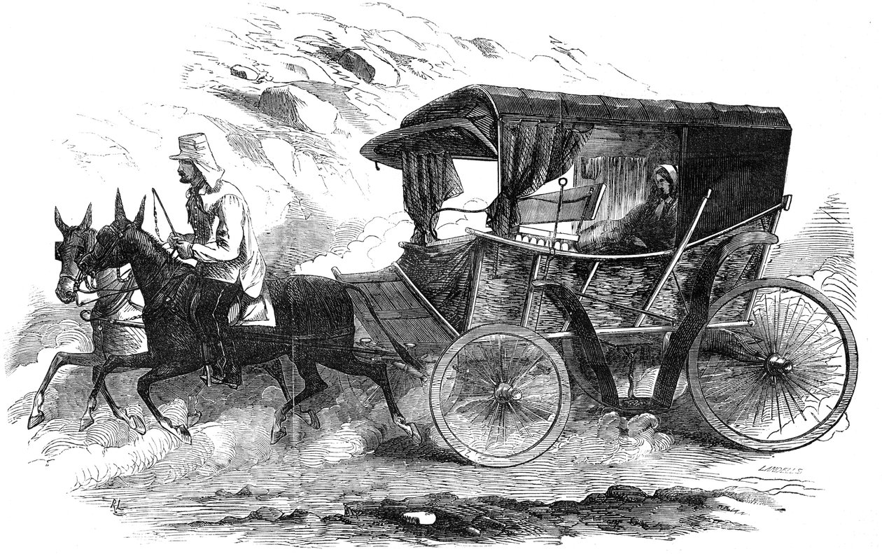 1856 में क्रीमिया में अपनी गाड़ी में फ्लोरेंस नाइटिंगेल द्वारा अज्ञात