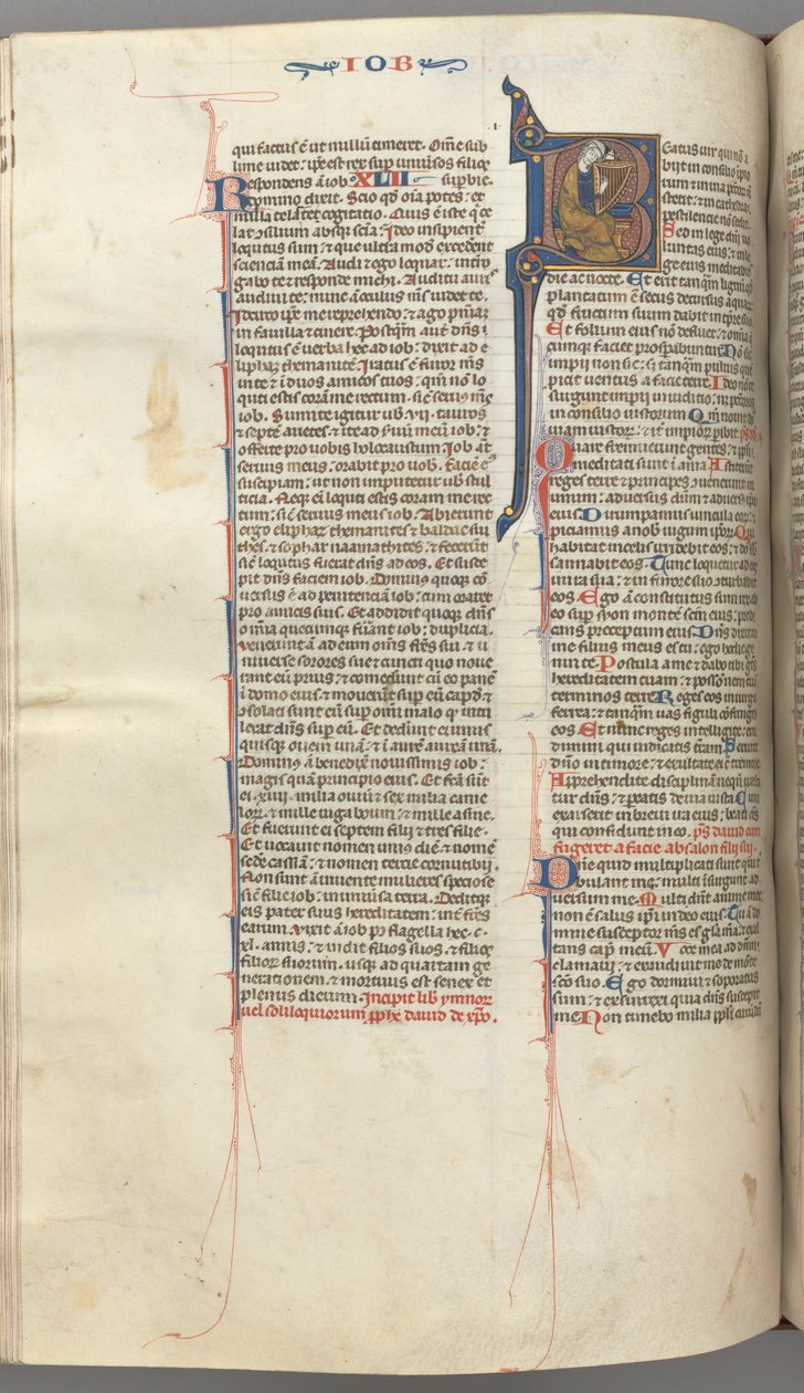 FOL। 214v, भजन 1, ऐतिहासिक प्रारंभिक 8, डेविड हार्पिंग, सी। 1275-1300। द्वारा अज्ञात