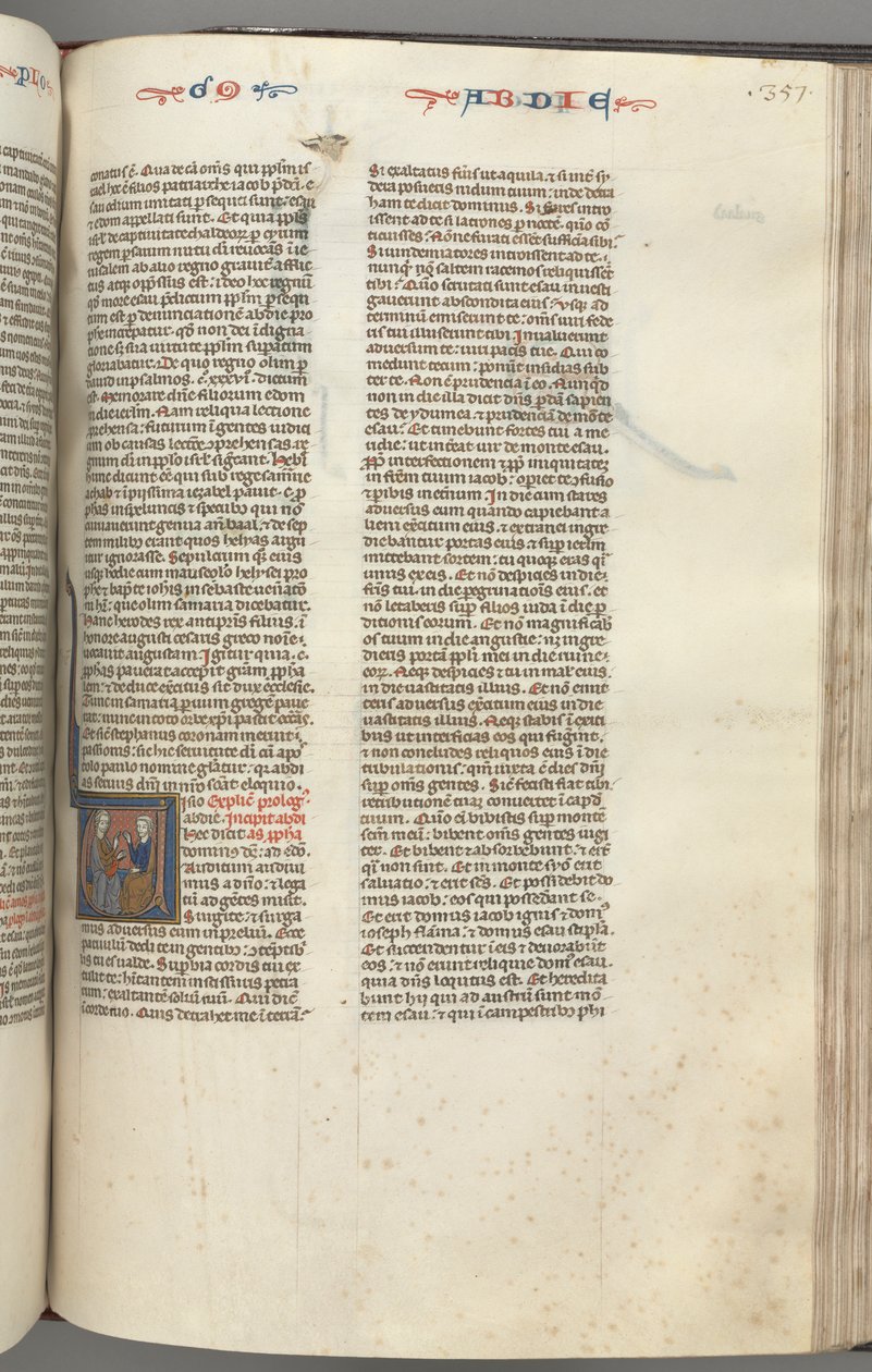 FOL। 357r, ओबद्याह, ऐतिहासिक वी, ओबद्याह और एक यहूदी चर्चा में, सी। 1275-1300। द्वारा अज्ञात