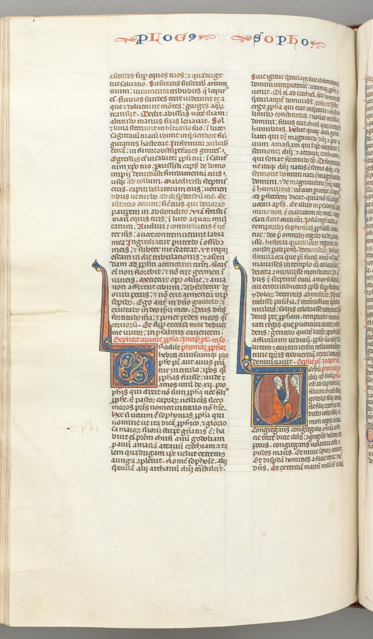 FOL। 362v, Zephaniah, हिस्ट्रीशीटेड प्रारंभिक V, Zephaniah एक स्क्रॉल के साथ घुटने टेकते हुए, भगवान का पर्दाफाश ..., सी। 12 द्वारा अज्ञात