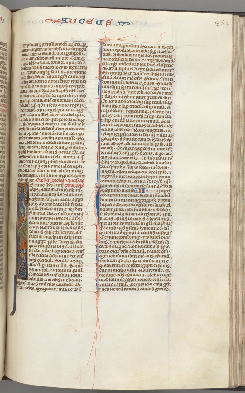 FOL। 364r, Haggai, हिस्ट्रीशीटेड I, Haggai एक स्क्रॉल के साथ एक हाइब्रिड पर खड़ा है, सी। 1275-1300। द्वारा अज्ञात
